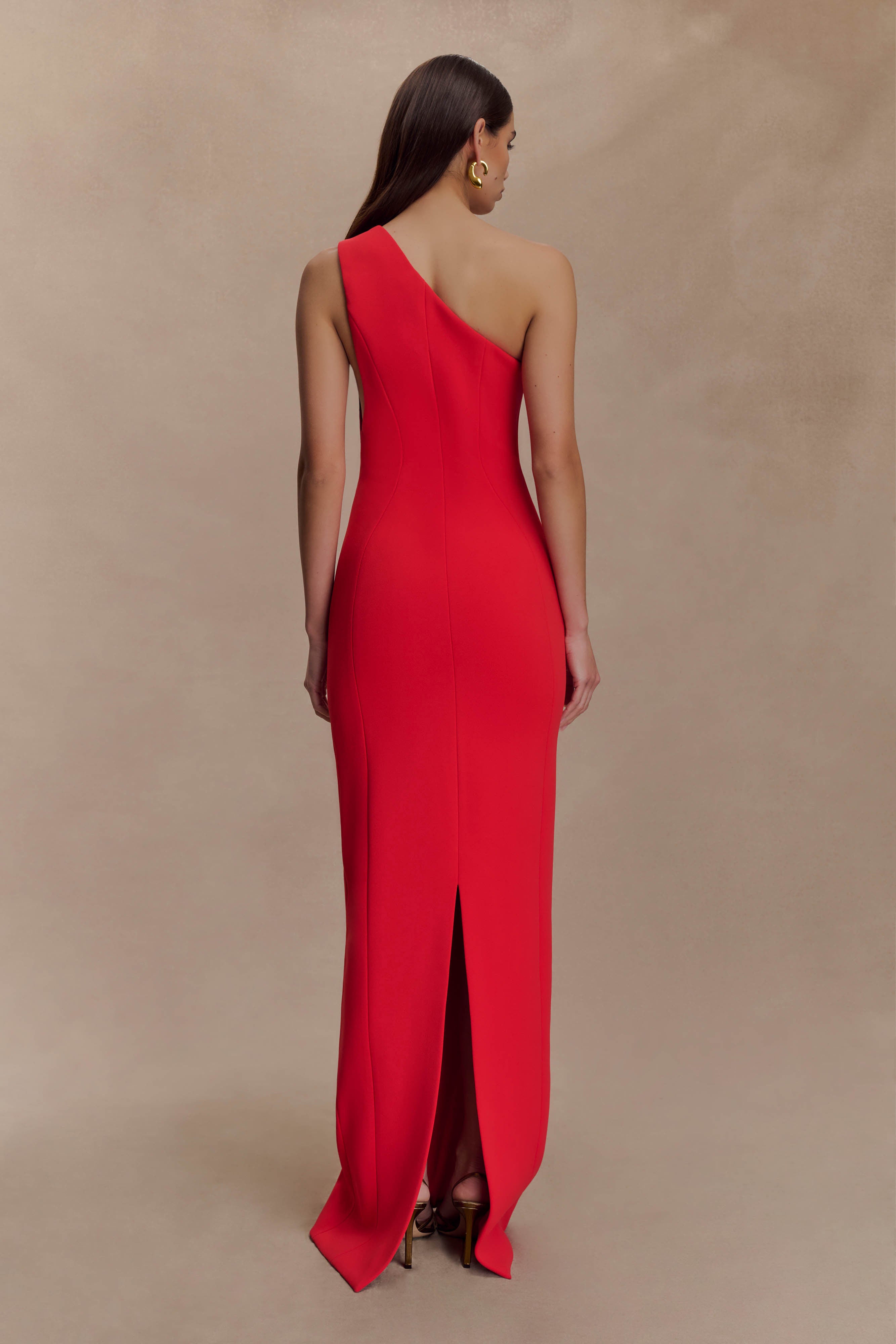 Milena One Shoulder Crepe Maxi Dress - Red