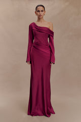 Iris Long Sleeve Satin Maxi Dress - Mahogany