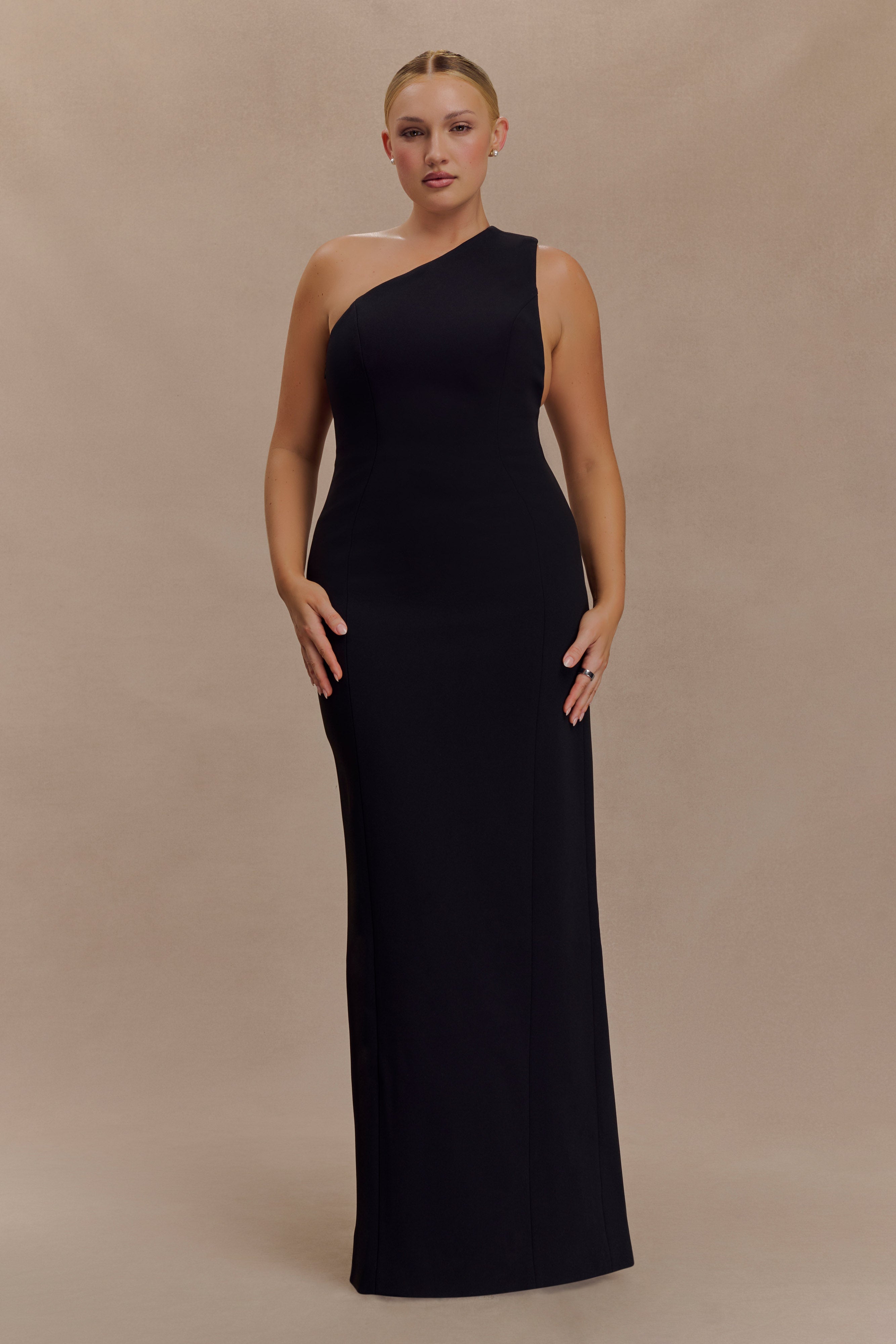 Milena One Shoulder Crepe Maxi Dress - Black