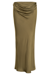 Nicola Satin Asymmetric Maxi Skirt - Basil