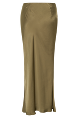 Nicola Satin Asymmetric Maxi Skirt - Basil