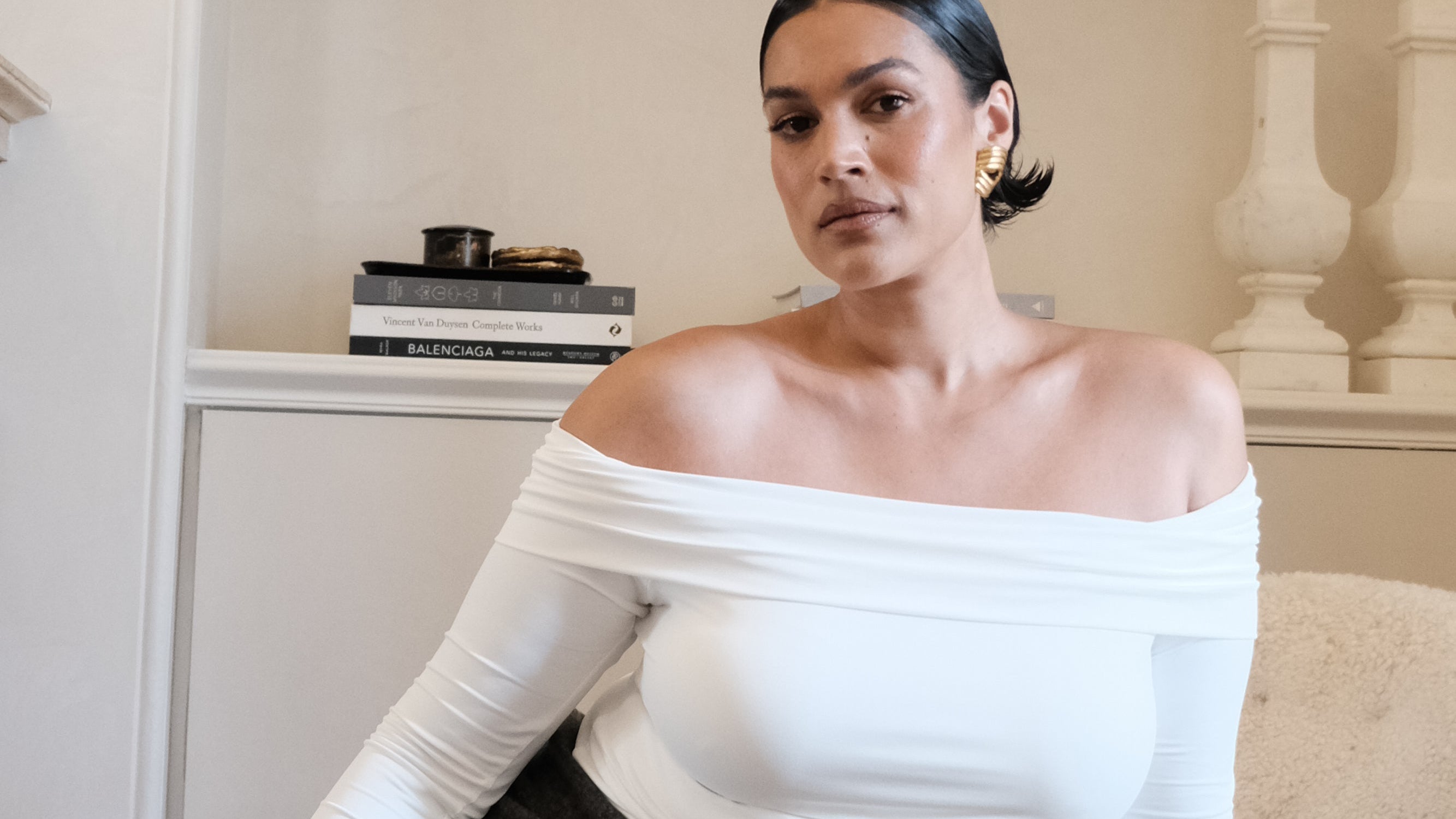 Lucinda Recycled Nylon Off Shoulder Top - White